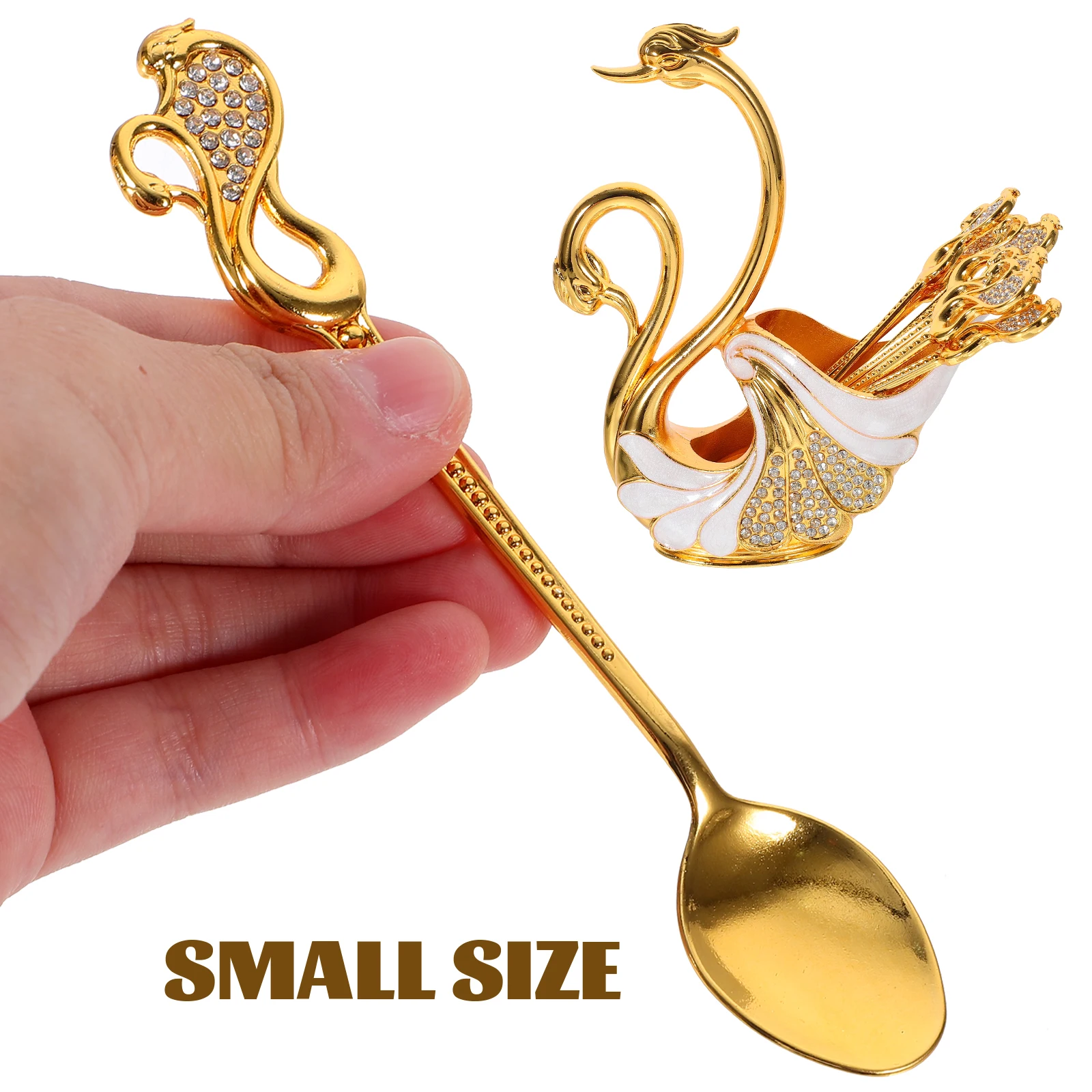 

1 set 1 Set Metal Coffee Dessert Spoons Swan Holder Storage Rack Kitchen Gadgets Serving Condiment Scoops Utensil Kit Household