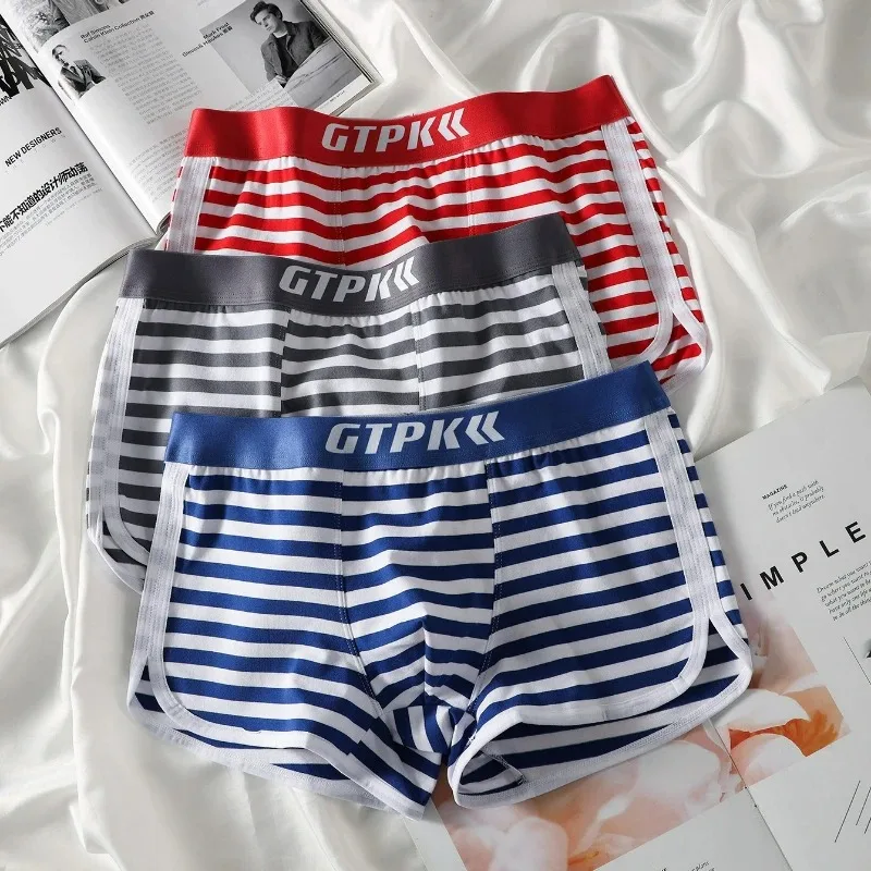 

Мужские трусы-боксеры со средней посадкой, 1 шт., из мягкого хлопка, в полоску, дышащие, новинка