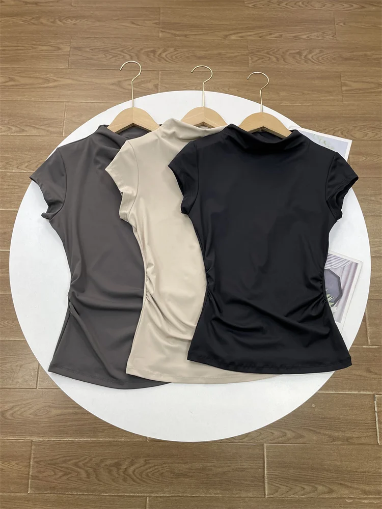 camiseta-feminina-slim-fit-de-manga-curta-com-gola-alta-novo-estilo-de-verao-moda-pura-f1-blusa-casual-em-mistura-de-polie