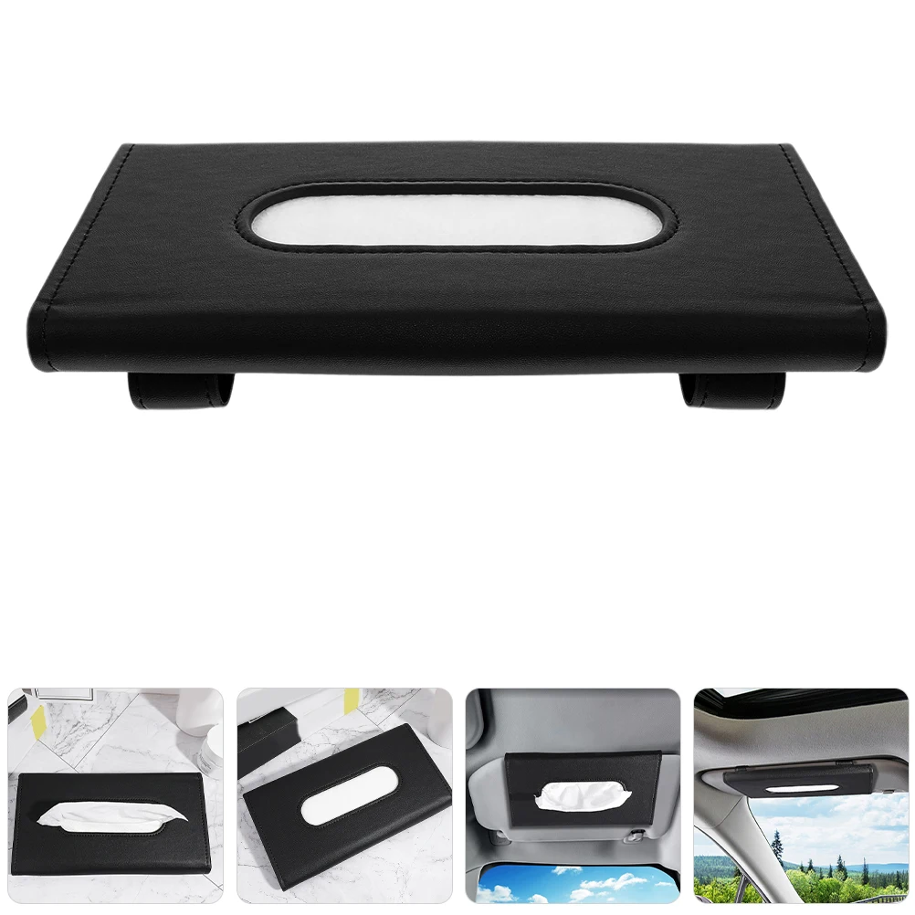 

2pcs Holder For Sun Visor Hanging Napkin Dispenser Black Easy Install Durable Space-Saving Sun Visor Pouch Vehicle Tissue Box
