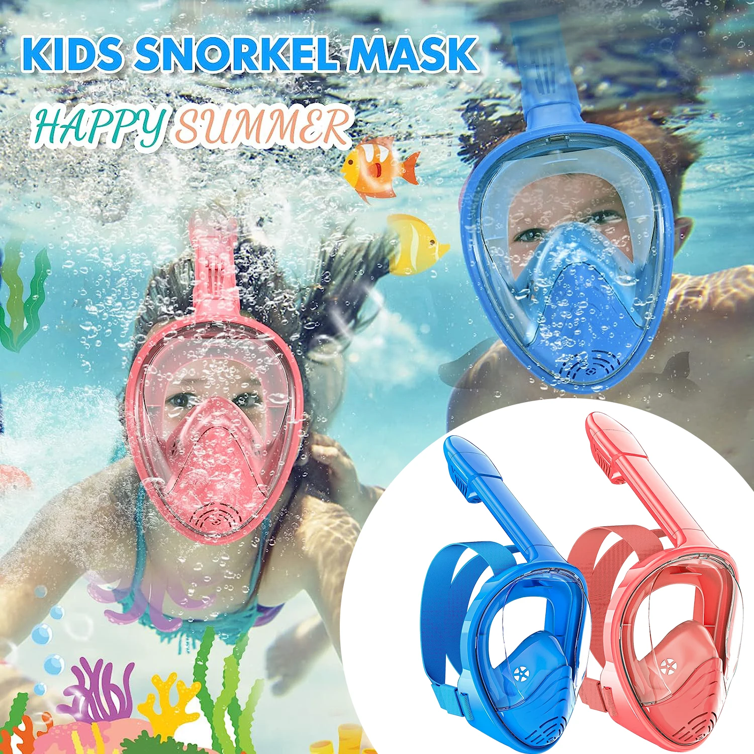 Children Snorkeling Mask Professional 180Degree Foldable Underwater Full Face Snorkel Mask Anti Fog for Kids Swim Camera Support