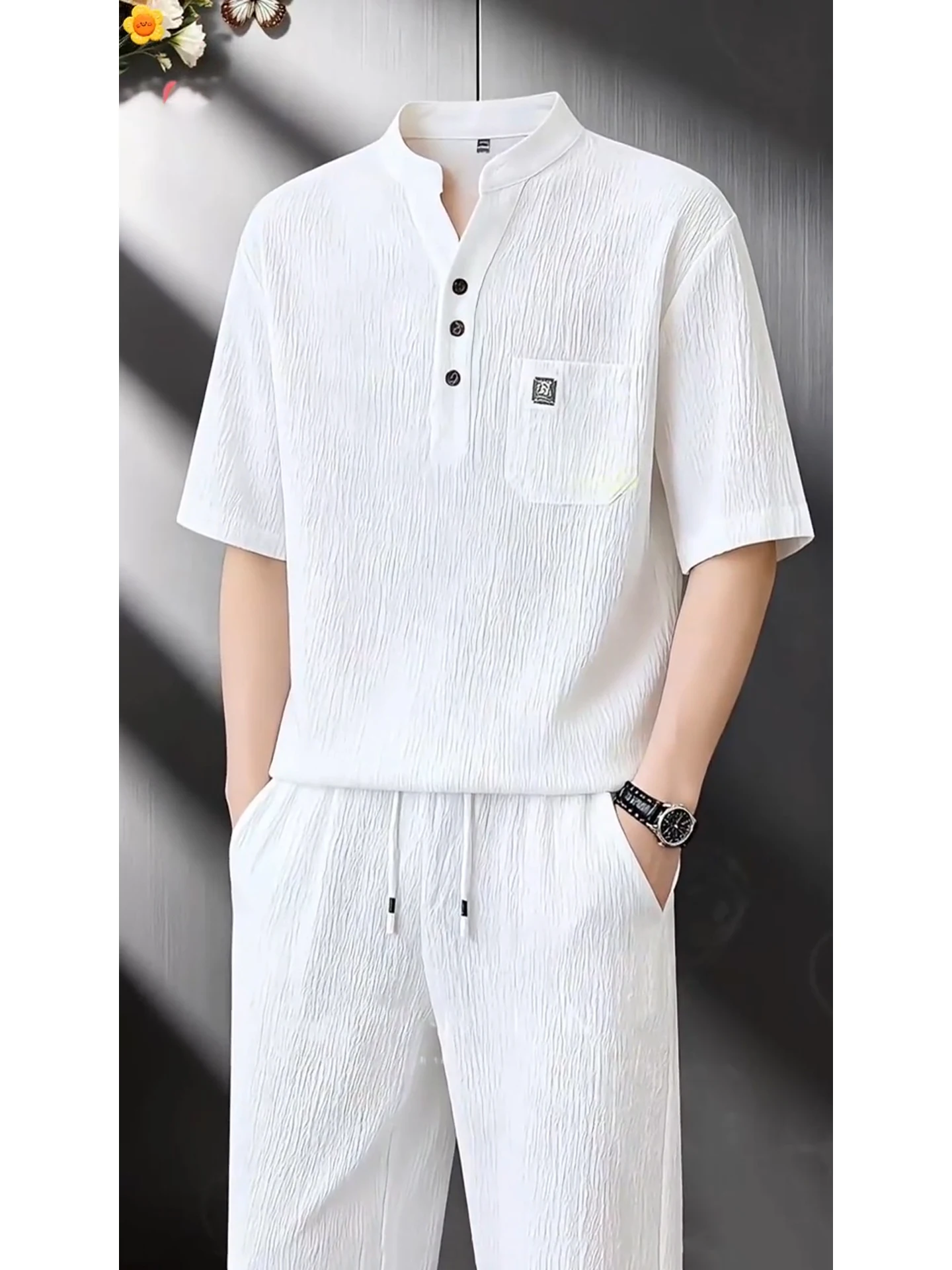 Conjunto de roupa esportiva casual branco para homens, camiseta de manga curta e calça comprida, sensação de alta qualidade, ...