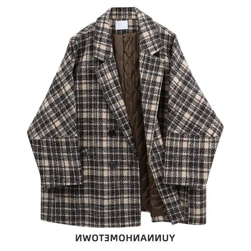 New Checkered Woolen Coat Women's Autumn and Winter New Loose Women Jacket