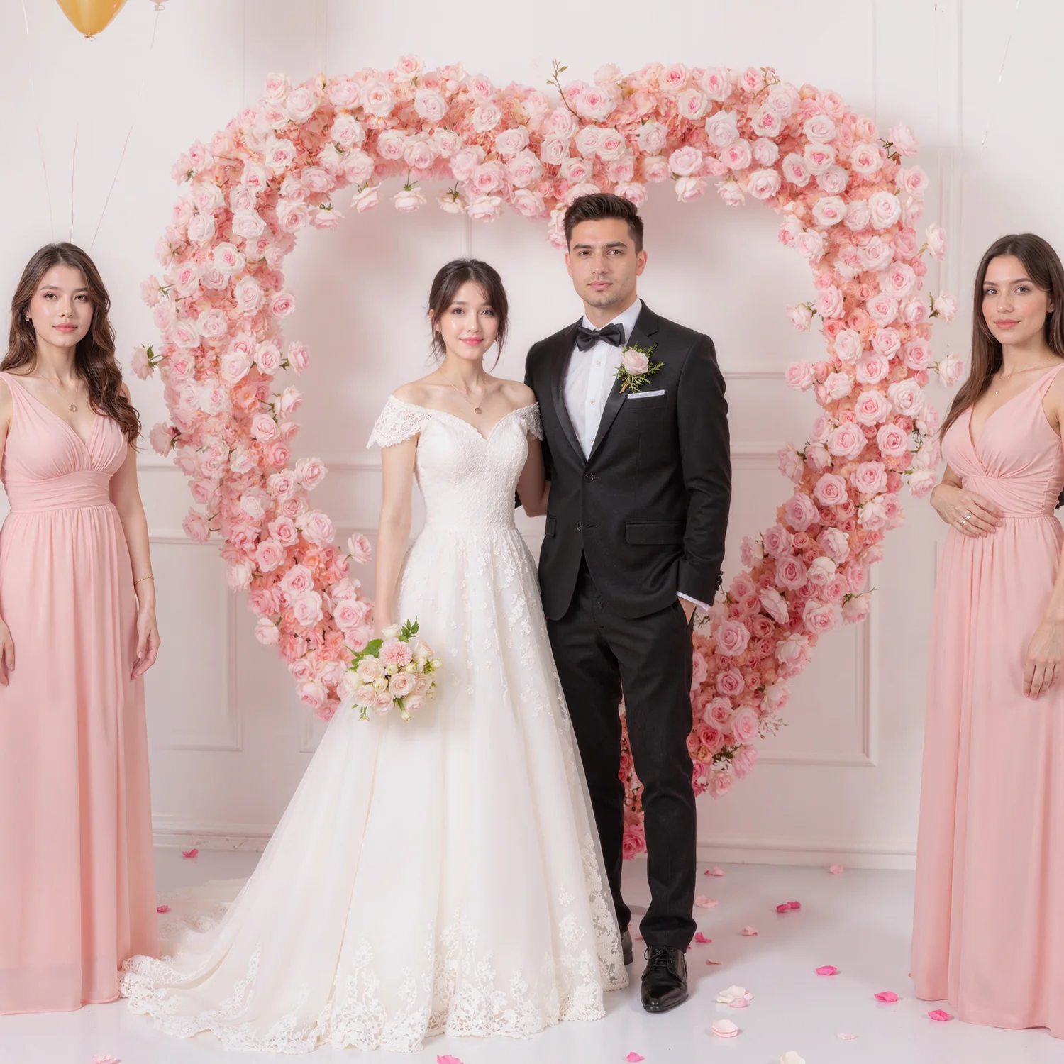 

Uflower Luxury 5D Pink Floral Arrangement With Heart-Shaped Frame Wedding Backdrop Decor Flower Row Party Arch Prop Flower Walls