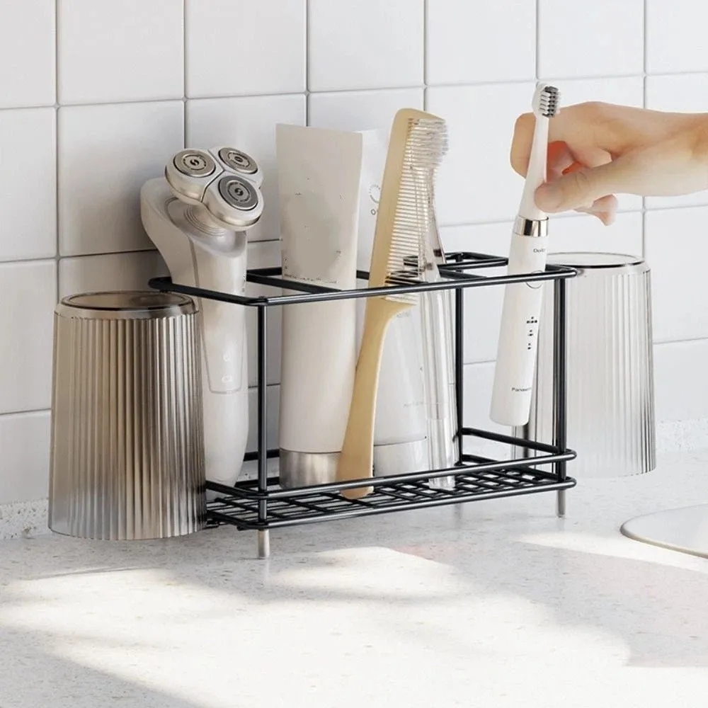 

Multi-Slot Toothbrush Holder Non-Slip with Cup Holder Bathroom Organizer Carbon Steel Space-Saving Electric Toothbrush Stand