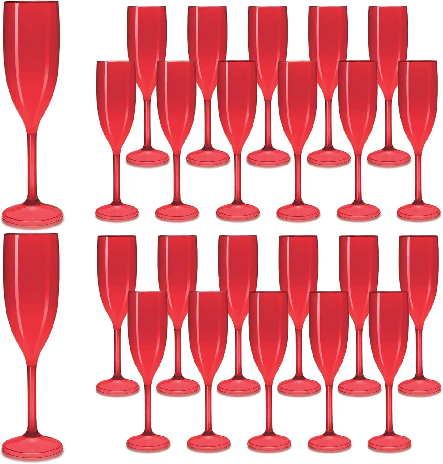 

Red Champagne Flutes Set of 24, Plastic Acrylic Shatterproof Goblets for Wedding, Christmas, Party, Mimosa Bar
