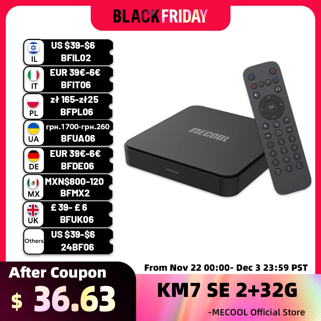 MECOOL Android 11 TV Box KM7 SE Google Certified With 2G+32G  S905Y4 BT5.1 WiFi 2.4G&5G AV1 HDR Google Voice Media Player Box