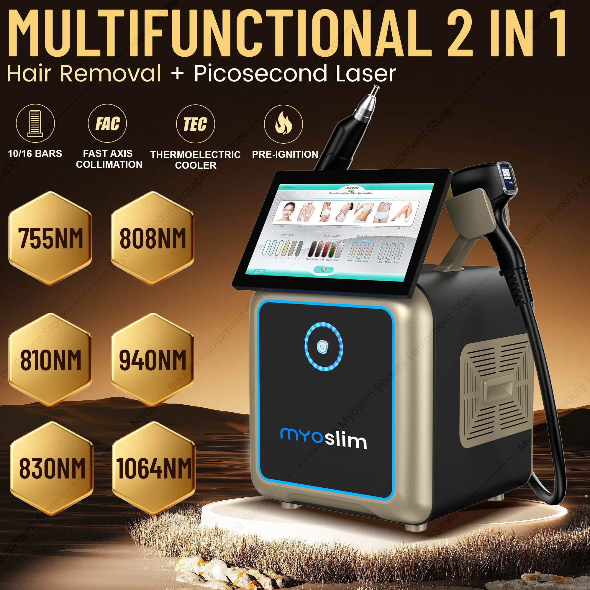 2 in 1 808nm Lase Machine Professional Picosecond Tattoo Removal Permanent Hair Removal 808 Diode Hair Removal Beauty Machine