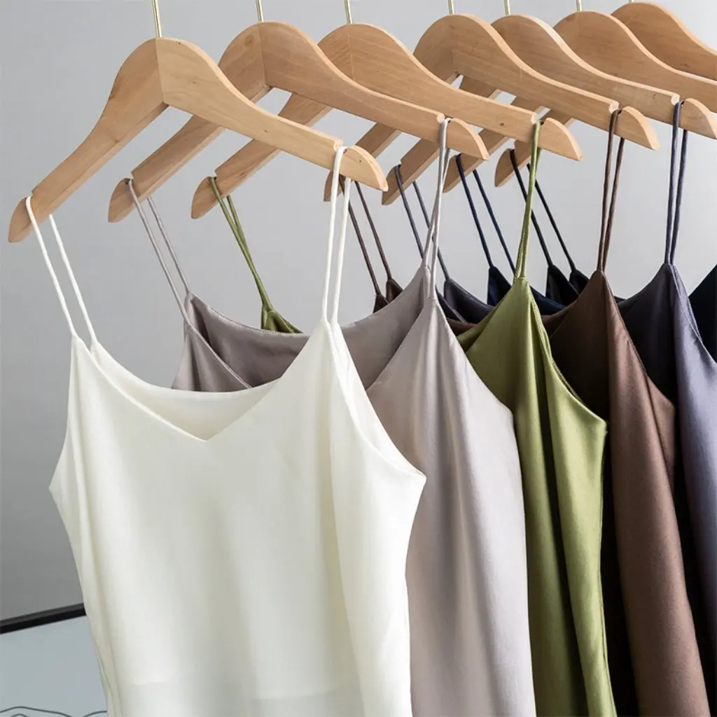 

Women's Heavy Silk Sling Short Vest Solid Color Stretch Double-Layer Silk Base Shirt Elegant Summer Top