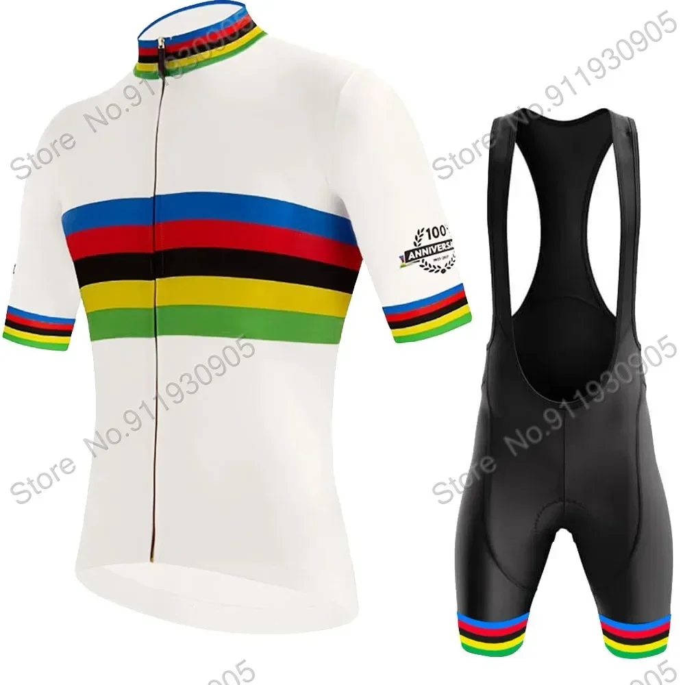 World Champion 2023 White Cycling Jersey Set 100th Anniversary Cycling Clothing Road Bike Shirts Suit Bicycle Bib Shorts Maillot