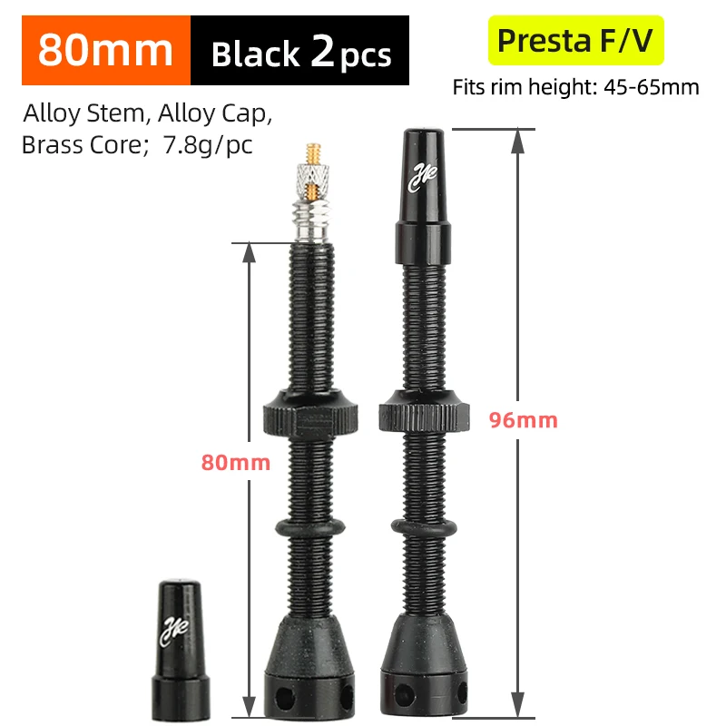 Fahrrad F/V Tubeless-Ventil 44 60 80mm mit optionalem Werkzeug für Gravel-Bikes, Aluminiumlegierung, Messingkern, Presta-Ventil, Fahrradteile