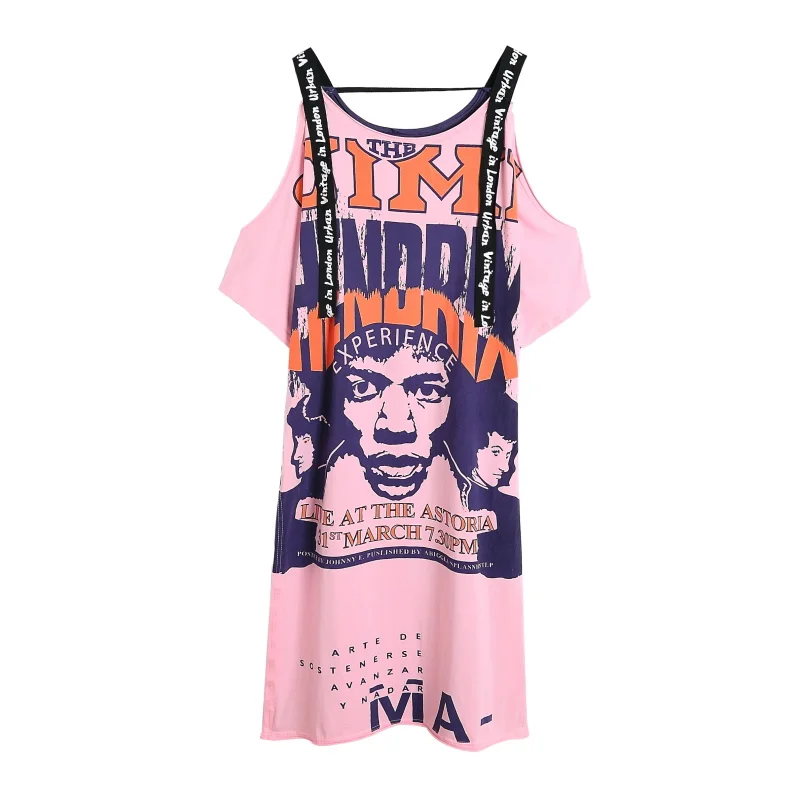 2025 Summer Fashion Chic Print T-shirt Dress for women High Street Trendy Off Shoulder Loose Dresses Female Clothing