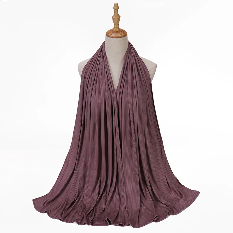 Gerippter Jersey-Hijab, muslimischer schlichter Schal, Krepp-Hijab-Schal, weiche islamische Tücher, Wraps, Stirnband, Voile, Femme Musulman – Detail 7