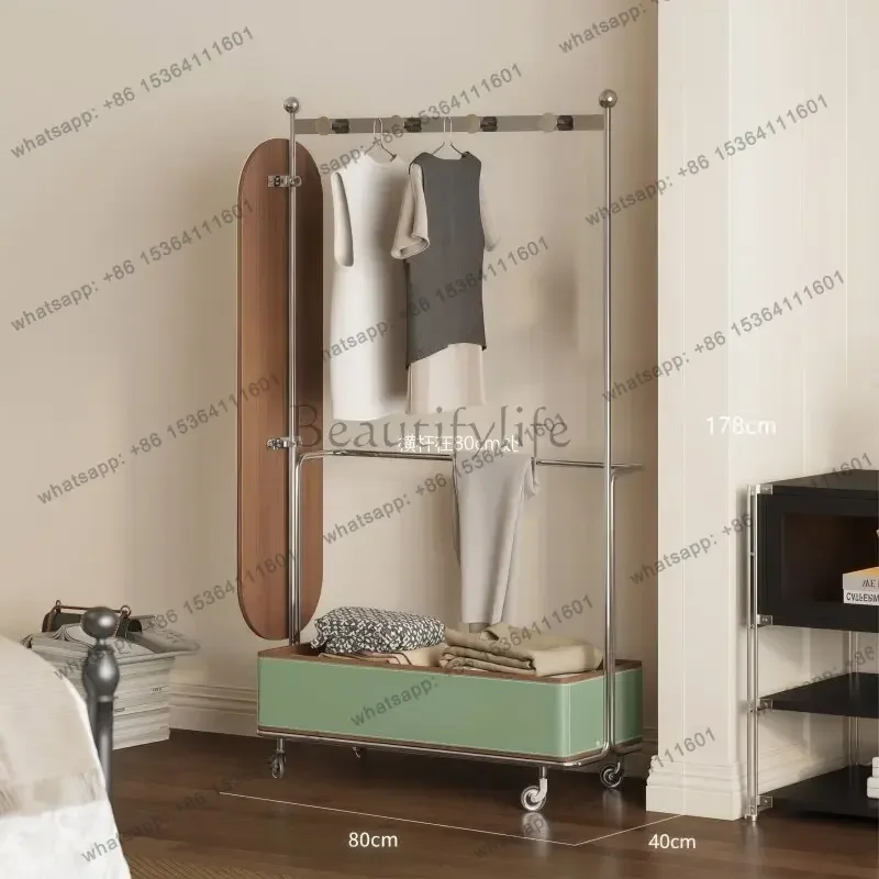 YJ full-body mirror movable hanger full-length mirror integrated indoor clothes storage finishing rack with mirror