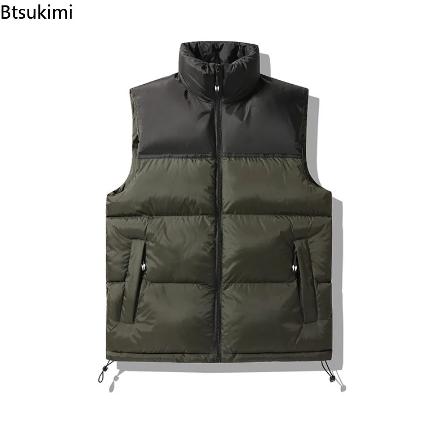 Men's Down Cotton Vest Winter Casual Patchwork Zipper Tank Top Men Outdoor Sleeveless Jacket Thick Warm Outerwear Vest M-8XL