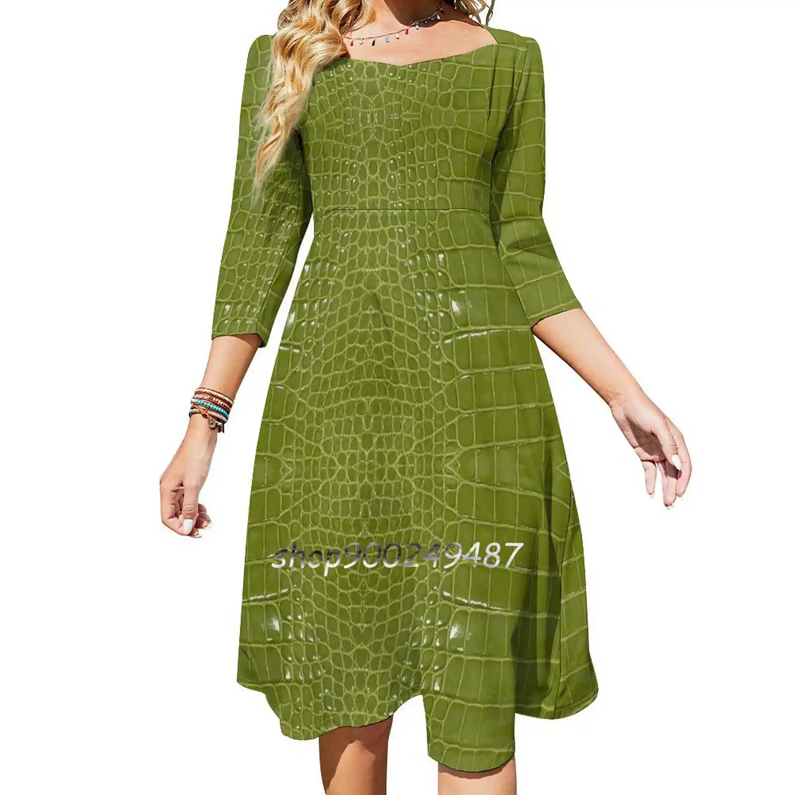 Lime Green Alligator Skin Evening Party Dresses Midi Sexy Dress Female Sweet One Piece Dress Korean Loolyelzayat Wildlife