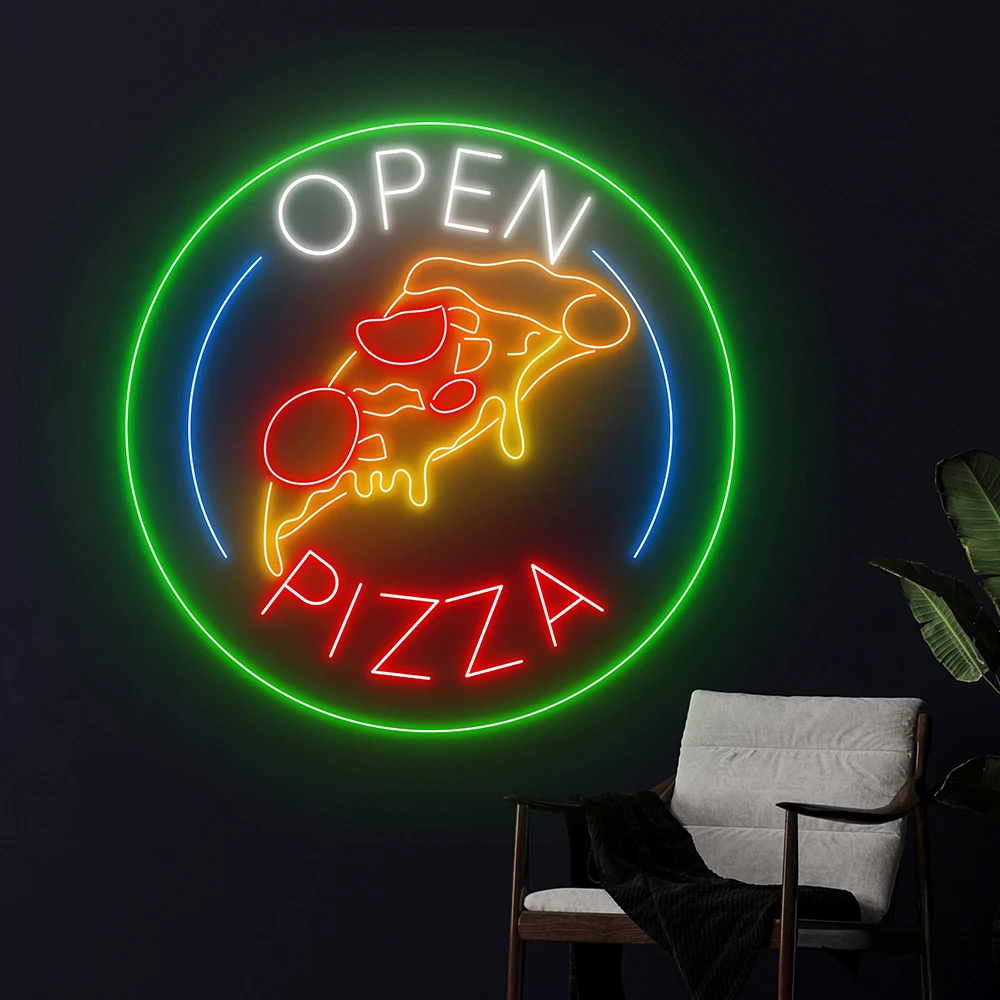 Pizza Open Neon Light Sign, btItalian Food Room, Wall Decor, Restaurant, Pizza Shop, Face LED Neon Lights, Business Decoration