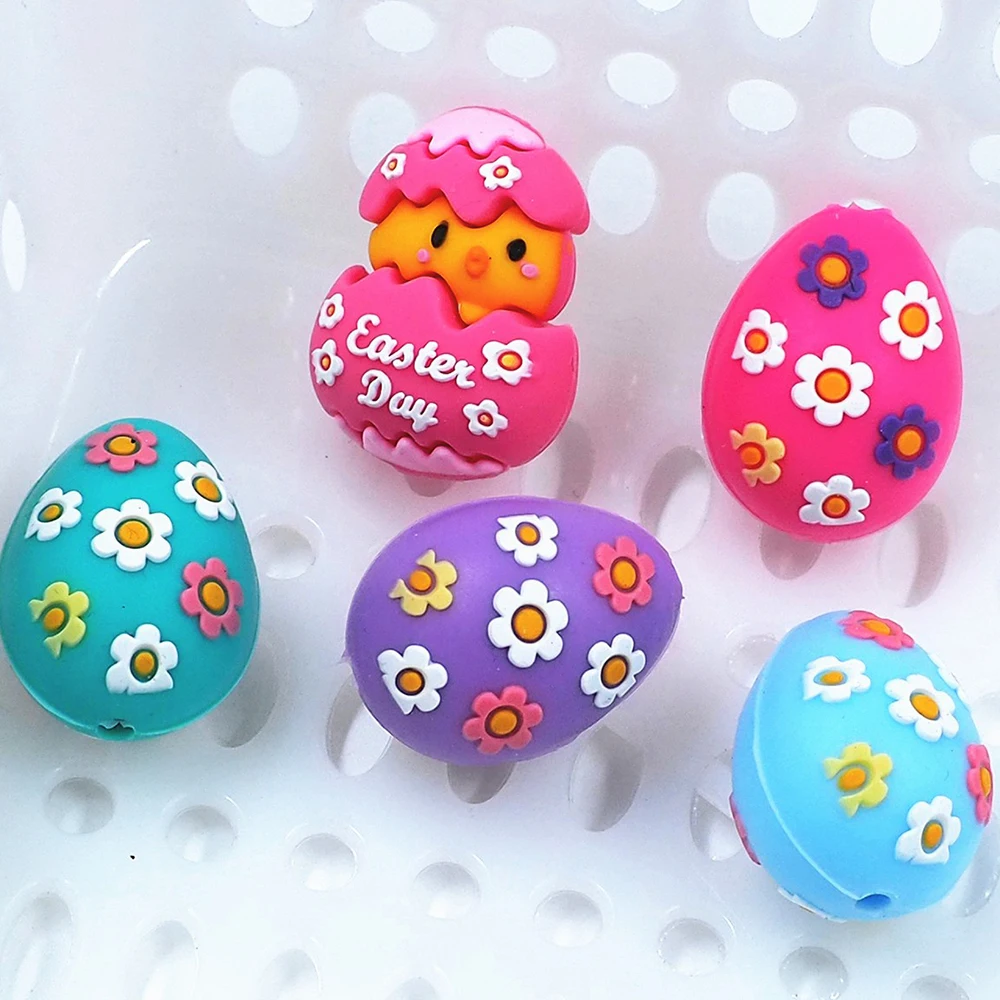 Chenkai 10pcs Easter Egg Silicone Focal Beads For Beadable Pen Silicone Charms for Pen Keychain Making Silicone Characters