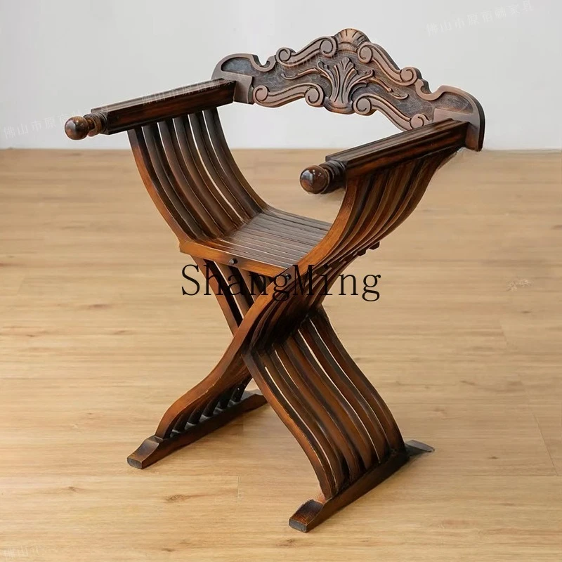 

FG medieval solid wood chair single chair balcony living room study chair