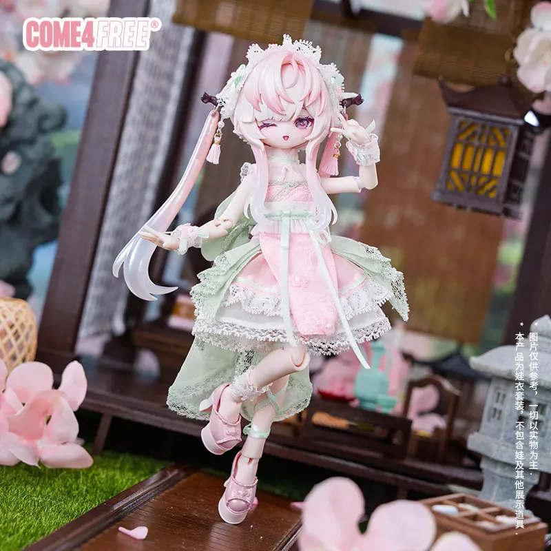 New Come4free 1/8 Bjd Ob11 Doll Clothes Set Chinese Style Peach Oolong Pink Green Lace Dress Outfit Doll Replacement No Doll