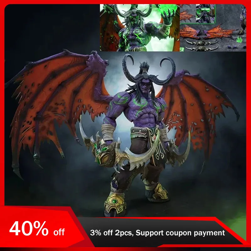 24cm Warcraft Figure Illidan Stormrage Action Figure Eye Luminous Figurine PVC Game Model Dolls Ornaments Gifts Collections