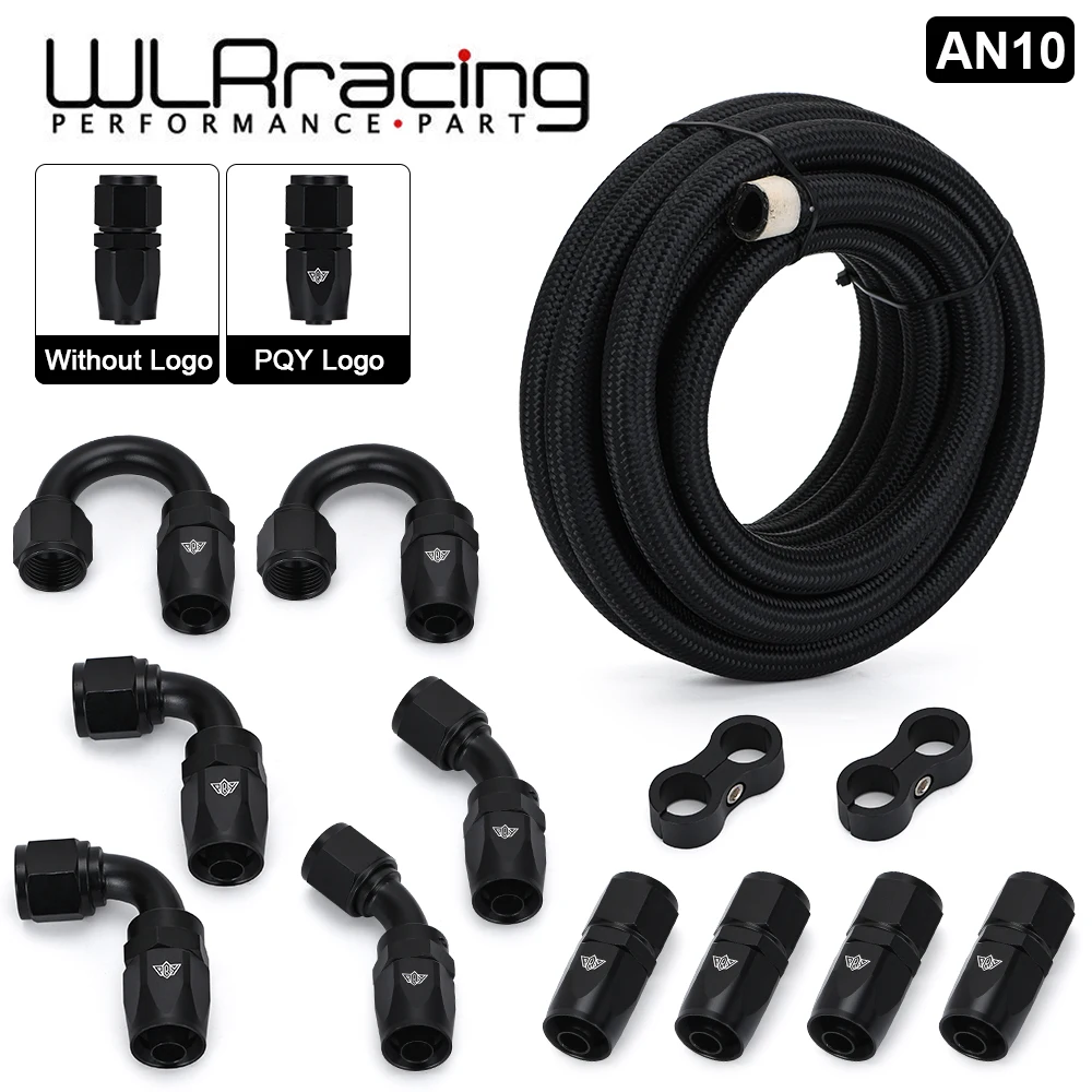 10AN AN10 Oil Fuel Fittings Hose End 0+45+90+180 Degree Oil Adaptor Kit AN10 Braided Oil Fuel Hose Line 5M Black With Clamps