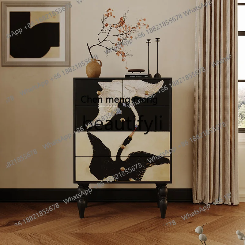 جديد وصول الفرنسية الرجعية الصدر أبيض وأسود بجعة مجلس الوزراء غرفة المعيشة الطعام خزانة جانبية #2