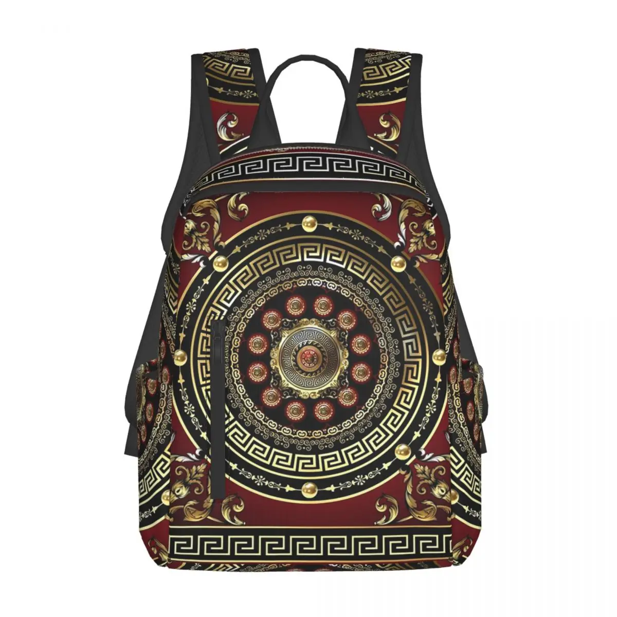 

Greek Key Meander Red Gold Black Medallion Baroque Backpack Daypack Large Capacity Boys Girls BookBag School Bag Shoulder Bags
