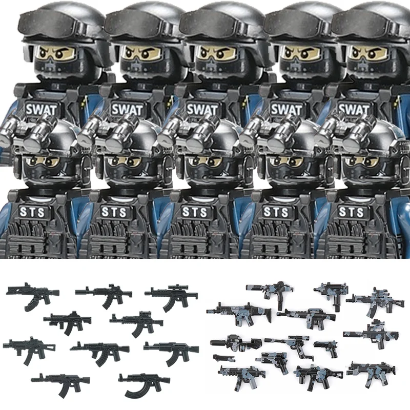 Militär Figuren Aufruf Polizei Soldat Bausteine Stadt Kommando Special Forces SWAT Waffen Weste Ziegel Kinder Spielzeug Geschenk