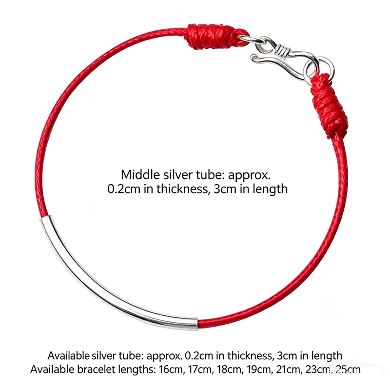 925 Sterling Silver Red String Bracelet for Women, Dainty Red Thread Tube Bracelet, Lucky Red Rope Couple Jewelry Gift