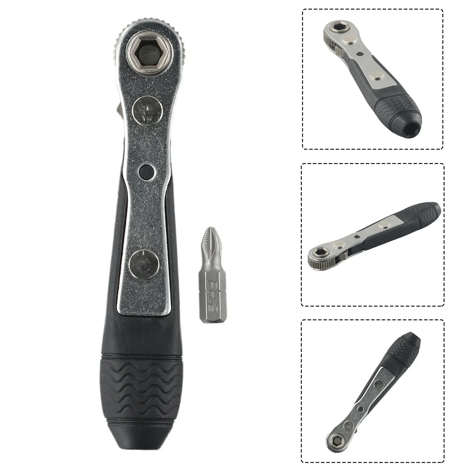 Ratchet Wrench With 1 Bit 1/4 Screwdriver Rod Adjustable Fast Ratchet Wrench Quick Socket Wrench Tools