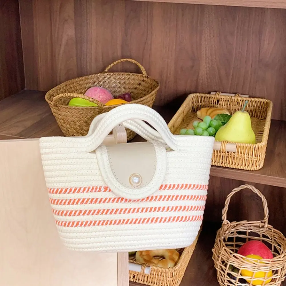 

Shoulder Bag Woven Tote Bag Korean Style Underarm Bag Stripe Tote Handbag Lightweight Large Capacity Summer Beach Bag Daily