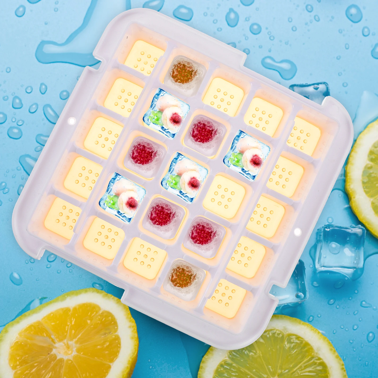 

Silicone Ice Cube Tray Lid Flat Design Easy Storage Reusable Freeze Safe Cocktail Sphere Molds Ice Mold Trays for Freezer