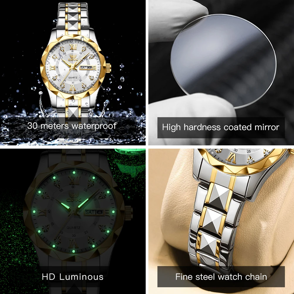 OPK Women Watches 6023L Elegant Fashion Original Quartz Watch for Lady Waterproof Stainless Steel Strap Small Dial Luminous Date