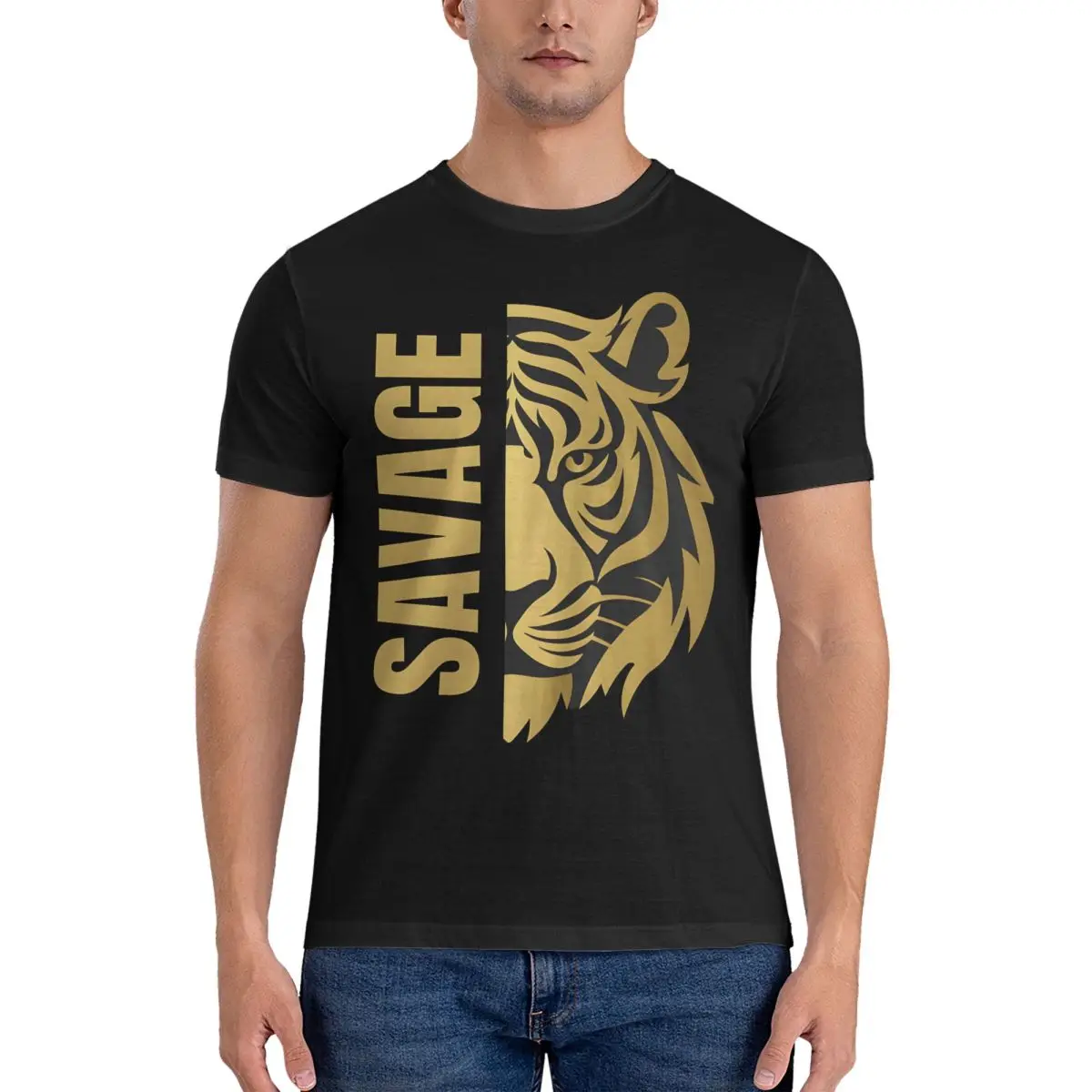 Unleash The Wild Half-Faced Tiger With A Savage Twist T-Shirt Primal Tales of Savagery Tee Shirt Crew Neck Short Sleeve T Shirt