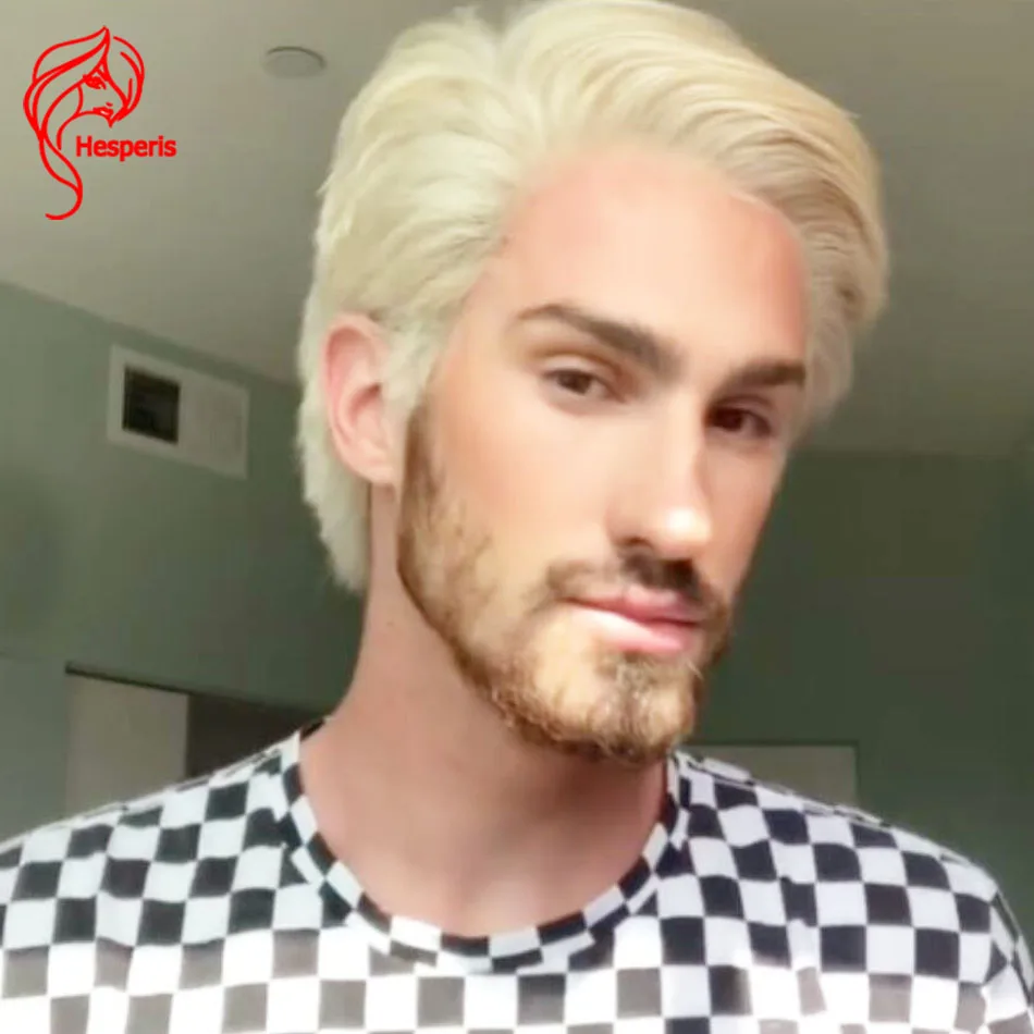 Hesperis Brazilian Remy Full Lace Wig for Men Pre-Plucked Short Cut Transparent Ash Blonde 613 Human Hair Wig Pre Styled Cosply