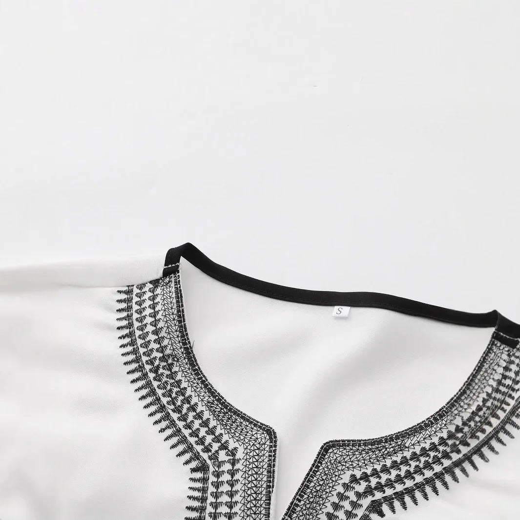 2025 Nuovo Musulmano Manica Corta Ricamato A Righe Marocchino Arabo Stile Etnico Abito da Uomo Ramadan Dubai Lusso Islam Elegante