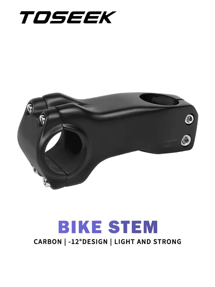 AliExpress TOSEEK Black Matte T800 Carbon Fiber Stem MTB/Road Bike Stem 31.8mm Bicycle Handlebar Stem -12 Degrees 70/80/90/100/110/120mm