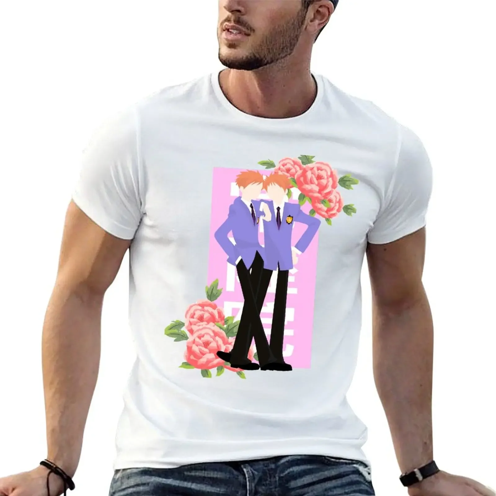 

Kaoru and Hikaru Hitachiin twins - Ouran hshc floral print T-Shirt summer 2025 new edition blanks t shirts men