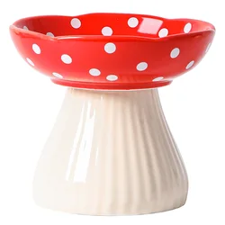 Cat Bowl Ceramic Mushroom Bowl Water Dog Food Bowl High Foot Protection for Cervical Spine Pet Supplies