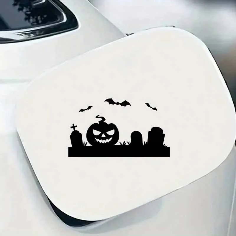 1pc 2D Flat Halloween Cemetery Pumpkin Bat Vinyl Sticker, Decal for Car Body Window Door Trunk Motorcycle, Holiday Gift