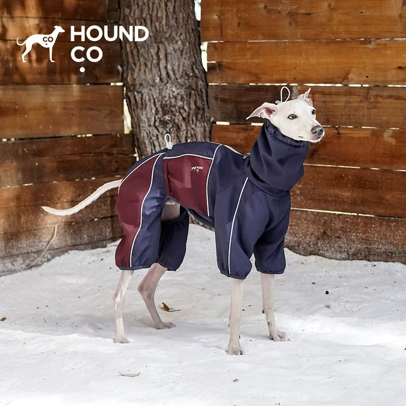 Winddichte en waterdichte jas met reflecterende strepen, geschikt voor windhonden. Verstelbare jas met ritssluiting, ideaal voor whippet-honden.