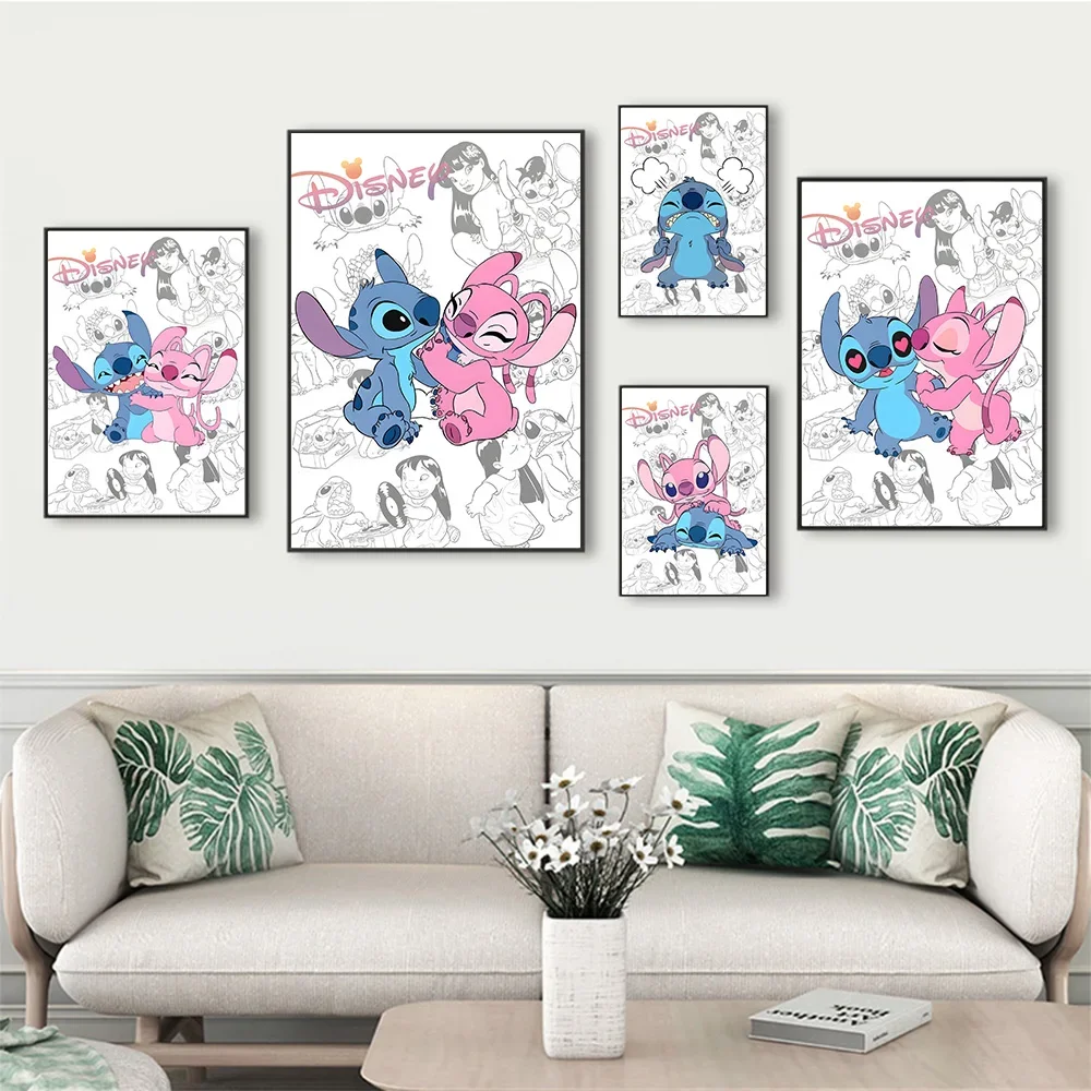 ديزني غرزة آرت ديكو الملصقات غرفة المعيشة المنزلي غرفة نوم جدار جدارية غرفة الأطفال صورة يطبع قماش لوحات يطبع ، الإطار