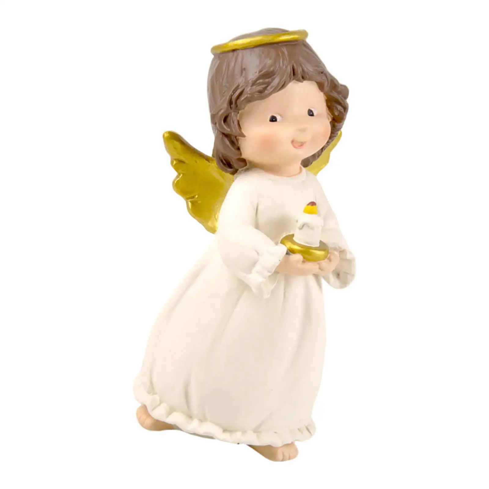 Resin Miniatures Angel Cherub Statue Candle Holding Decorative Figurine for Christmas Party Kitchen Fireplace Bedroom Hotel