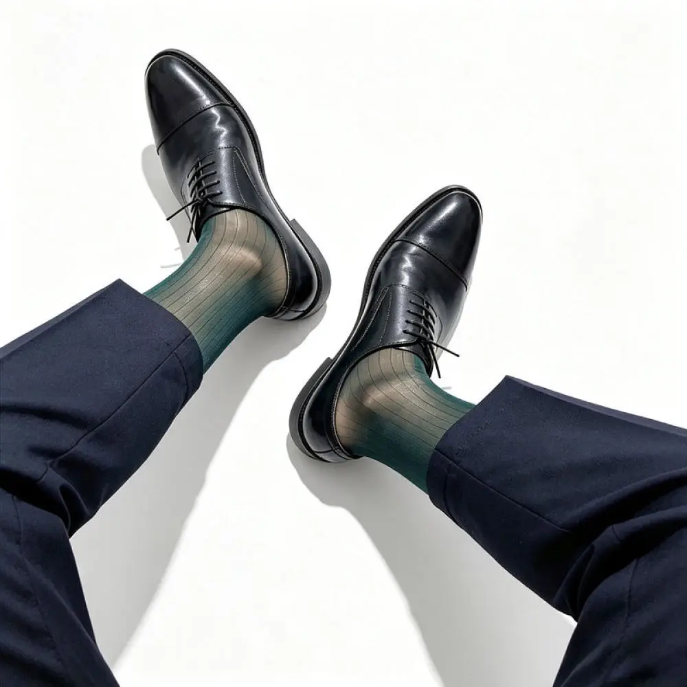 Mens Nylon Business Dress Socks For Muben Gentleman High Tube Thin Hosiery Striped Pattern Aurora Reflective Office Wear view 3