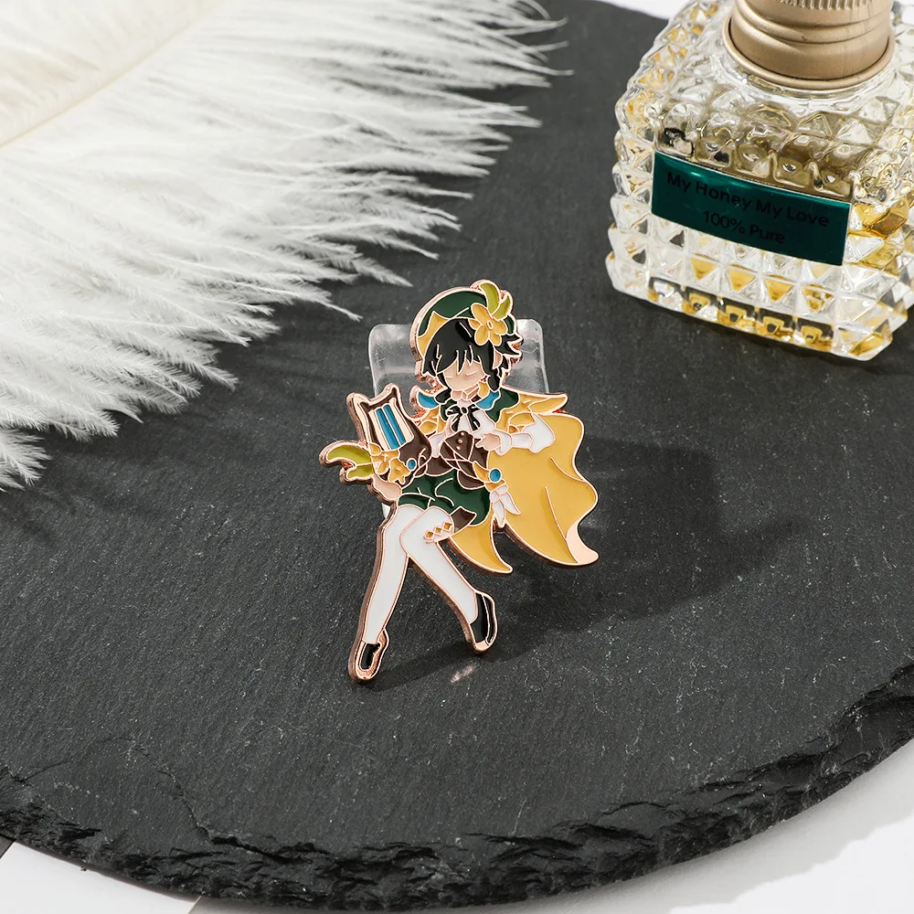 Genshin Impact Cartoon Doll Metal Pin Wendi Tartaglia Pins Brooch Ganyu Keqing Xiao Enamel Badge Brooches Lapel Pin Jewelry Gift