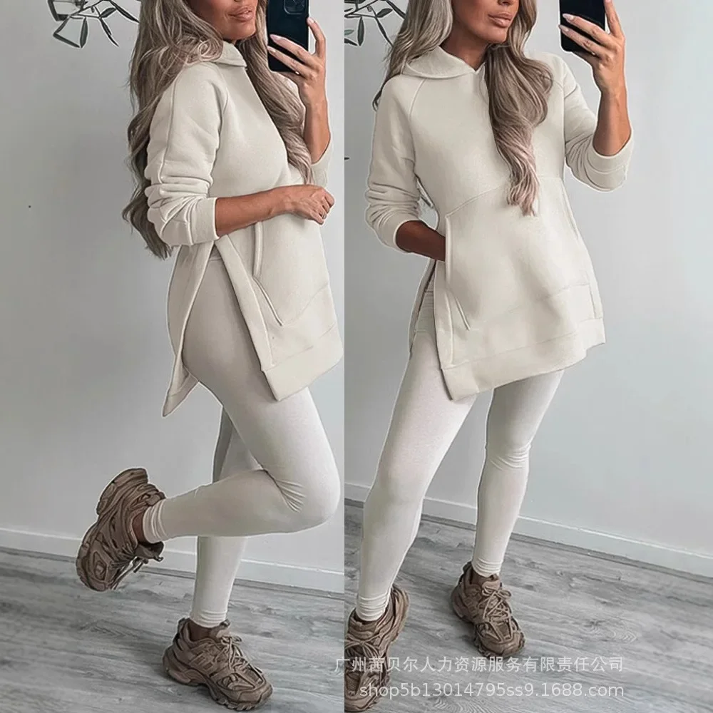 

Women Two Piece Set Side Slit Pocket Pullover Hoodie Skinny Leggings Pants Set Tracksuit Jogger Sport Pant Matching Sets