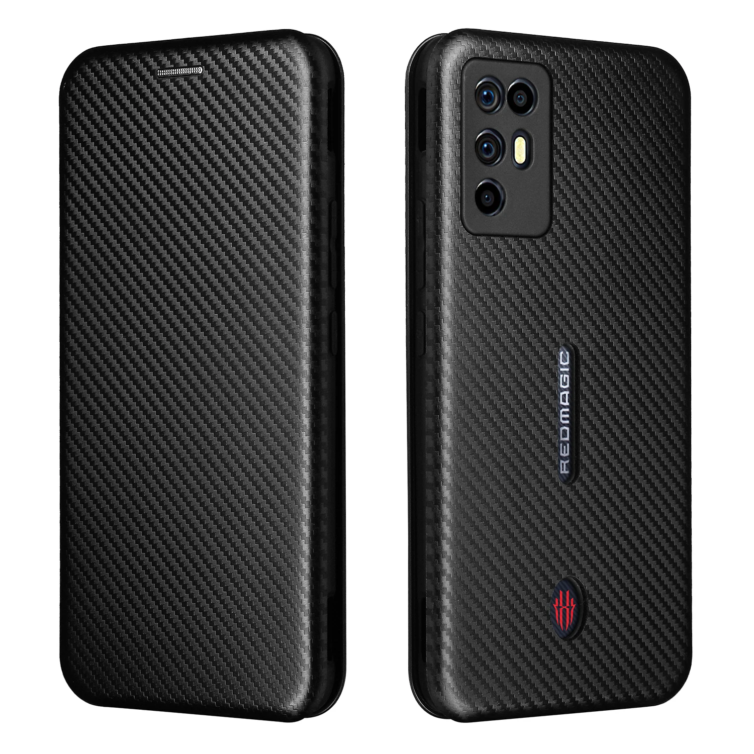 

Flip Carbon Fiber Magnetic Adsorption Leather Cover Fall Prevention Phone Case For Nubia Red Magic 6R 6 Pro 5S 5G Card Slot