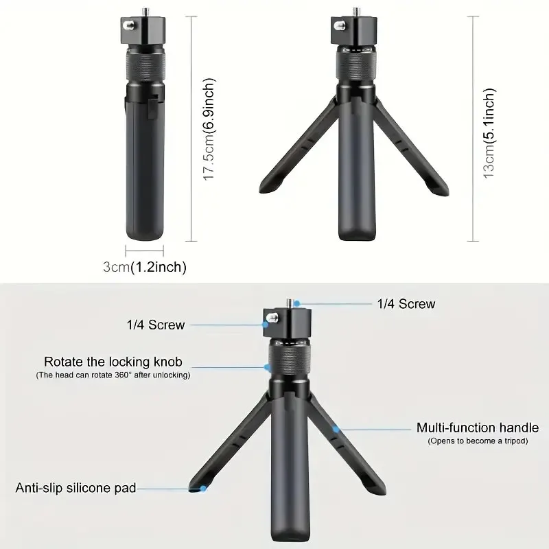 Portable Aluminum Alloy Bullet Selfie Stick Tripod,Rotating Handheld Tripod for Insta360x4 Bullet Time Selfie Stick