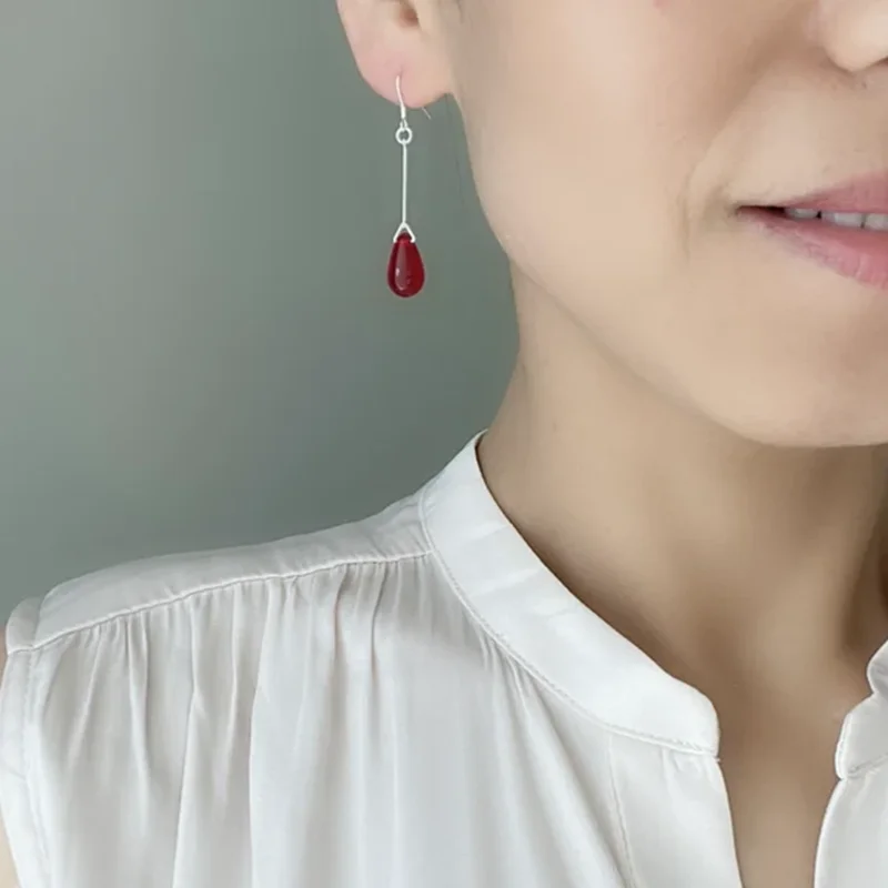 Czech glass drop Red teardrop earrings The smallest fashion earring gift